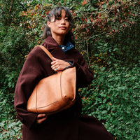 Keecie Family Tree leather tote bag in cognac