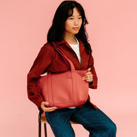 Keecie Family Tree leather tote bag in coral