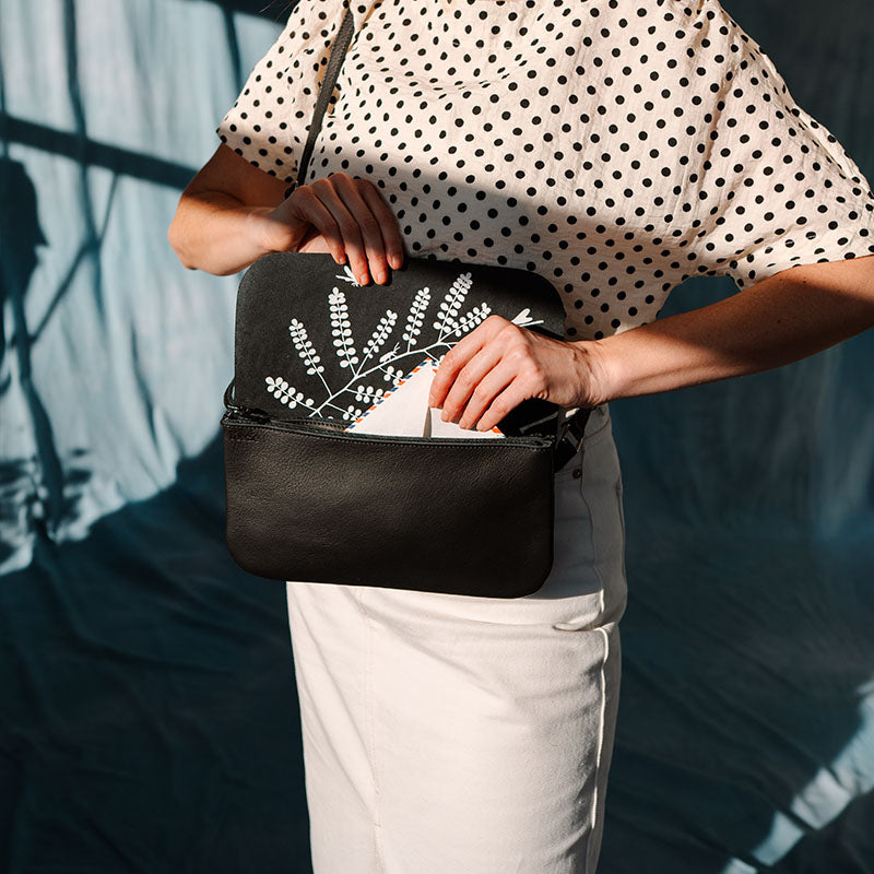 Keecie Double Up leather crossbody bag in black
