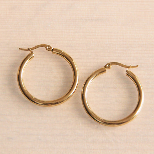 Laudeen - Creole earrings 30mm "basic" - gold - BAZOU
