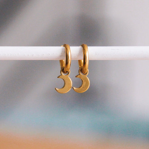 Laudeen - Creole earrings with mini moon - gold - BAZOU