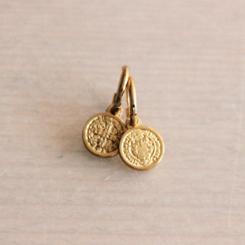Laudeen - Creole earringswith mini coin – gold - BAZOU