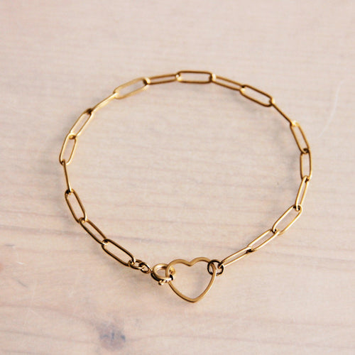 Laudeen - D-Chain bracelet with open heart lock – gold - BAZOU