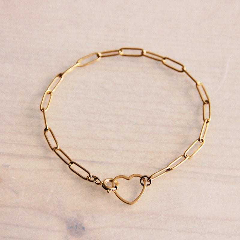 Laudeen - D-Chain bracelet with open heart lock – gold - BAZOU