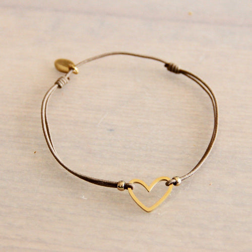 Laudeen - Elastic bracelet with open heart - taupe/gold - BAZOU