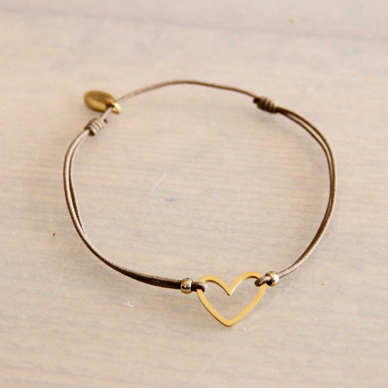 Laudeen - Elastic bracelet with open heart - taupe/gold - BAZOU