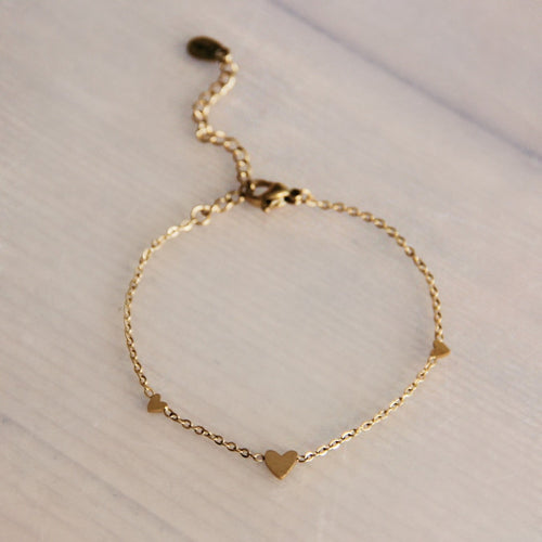 Laudeen - Fine stainless steel bracelet with 3 mini hearts - gold - BAZOU