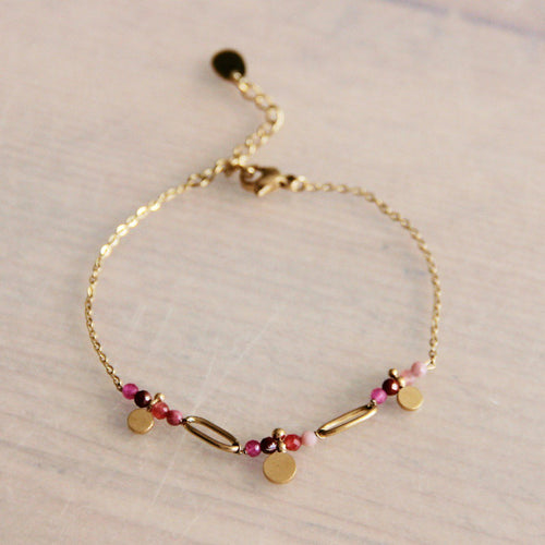 Laudeen - Fine stainless steel bracelet with mini pink gemstones - BAZOU