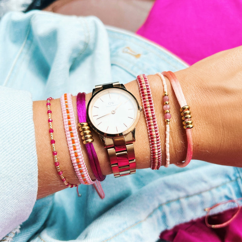 Laudeen - Gemstone bracelet with gold-plated miyuki – pink - BAZOU
