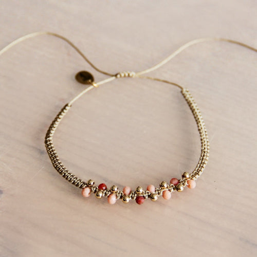Laudeen - Macramé bracelet with gemstones - old pink - BAZOU
