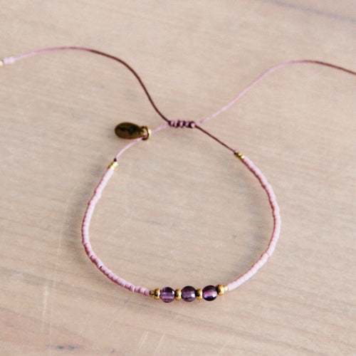 Laudeen - Miyuki bracelet with gemstones - lilac/purple/gold - BAZOU