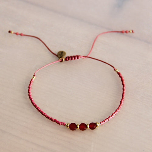 Laudeen - Miyuki bracelet with gemstones - pink / gold - BAZOU