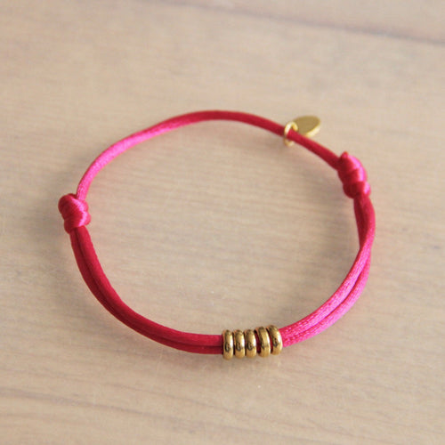 Laudeen - Satin bracelet with rings - fuchsia/ gold - BAZOU