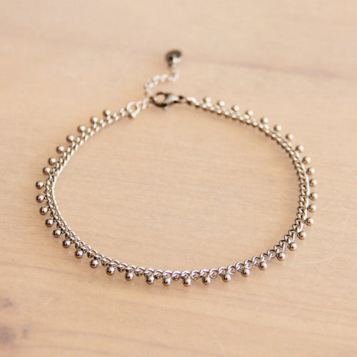 Laudeen - Stainless steel chain anklet with balls - silver - BAZOU