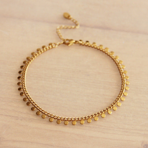 Laudeen - Stainless steel chain anklet with coin - gold - BAZOU