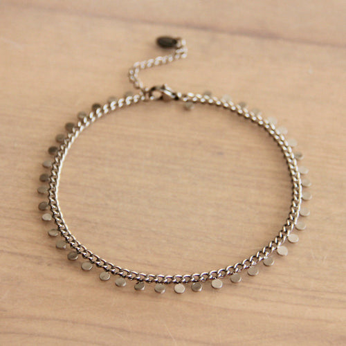 Laudeen - Stainless steel chain anklet with coin - silver - BAZOU