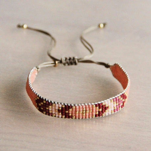 Laudeen - Weaving bracelet salmon/red/pink/goldplated - BAZOU